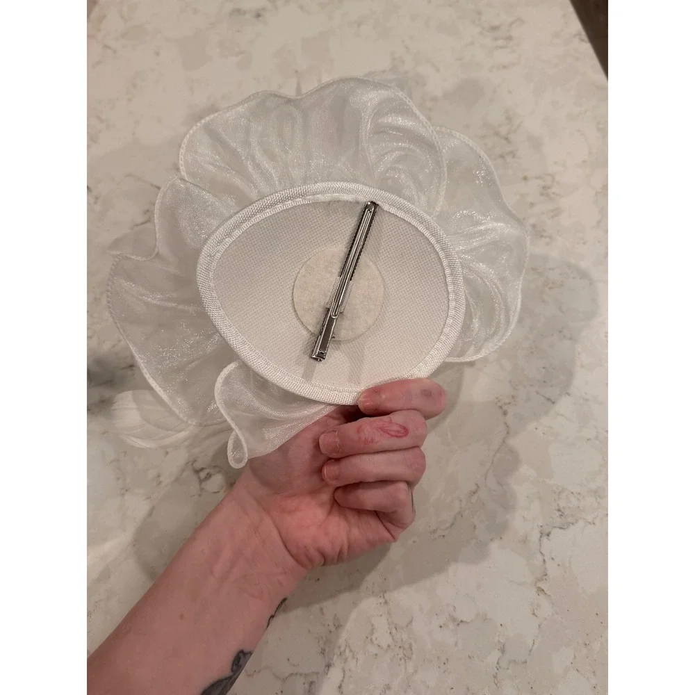 Vintage White Organza Feather Fascinator Hair Clip Floral Wedding Tea‎ Party